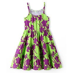 Pine Kids Cotton Knit Singlet Sleeves Frock with Floral Print - Green