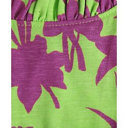 Pine Kids Cotton Knit Singlet Sleeves Frock with Floral Print - Green