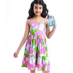 Pine Kids Cotton Knit Singlet Sleeves Frock with Floral Print - Purple