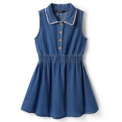 Pine Kids Cotton Woven Sleeveless Solid Color Frock with Lace Detailing - Blue