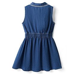 Pine Kids Cotton Woven Sleeveless Solid Color Frock with Lace Detailing - Blue