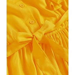 Pine Kids Rayon Woven Frill Sleeves Solid Color Collared Frock - Yellow