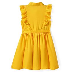 Pine Kids Rayon Woven Frill Sleeves Solid Color Collared Frock - Yellow