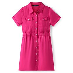 Pine Kids Rayon Woven Half Sleeves Solid Color Shirt Dress - Dark Pink
