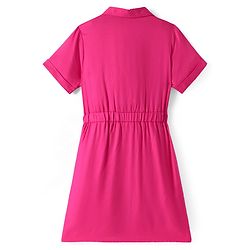 Pine Kids Rayon Woven Half Sleeves Solid Color Shirt Dress - Dark Pink