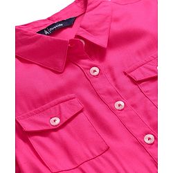 Pine Kids Rayon Woven Half Sleeves Solid Color Shirt Dress - Dark Pink