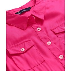 Pine Kids Rayon Woven Half Sleeves Solid Color Shirt Dress - Dark Pink