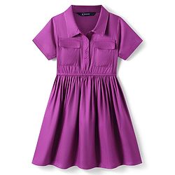 Pine Kids Rayon Woven Half Sleeves Solid Color Shirt Dress - Purple