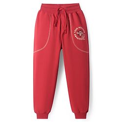 Pine Kids Knit Full Length Lounge Pant with Text Print  - Red