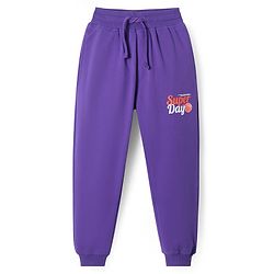Pine Kids Knit Full Length Lounge Pant with Text Print - Purple