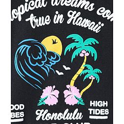 Pine Kids Cotton Knit Half Sleeves T-Shirt With Tropical Theme Text Print - Black