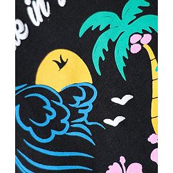 Pine Kids Cotton Knit Half Sleeves T-Shirt With Tropical Theme Text Print - Black