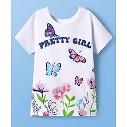 Pine Kids Cotton Knit Half Sleeves T-Shirt with Pretty Girl Text Print - White
