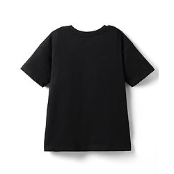 Pine Kids Cotton Knit Half Drop Shoulder Sleeves T-Shirt with Text Print - Black