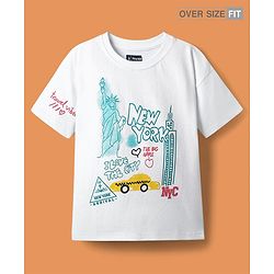 Pine Kids Cotton Knit Half Sleeves T-Shirt with New York Print - White