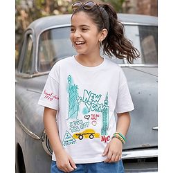 Pine Kids Cotton Knit Half Sleeves T-Shirt with New York Print - White