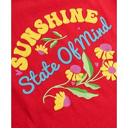 Pine Kids Cotton Knit Half Drop Shoulder Sleeves T-Shirt with Text Print - Red