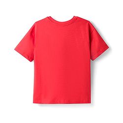 Pine Kids Cotton Knit Half Drop Shoulder Sleeves T-Shirt with Text Print - Red