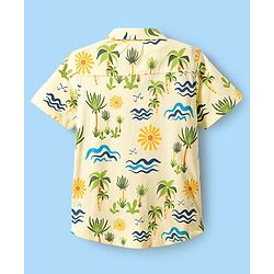 Pine Kids Cotton Knit Half Sleeves Shirt With Tropical Print - Yellow