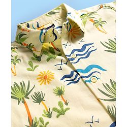 Pine Kids Cotton Knit Half Sleeves Shirt With Tropical Print - Yellow