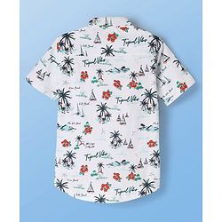 Pine Kids Cotton Knit Half Sleeves Shirt with Beach Theme Print - White