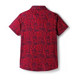Pine Kids Cotton Knit Half Sleeves Shirt With Tree Print - Red