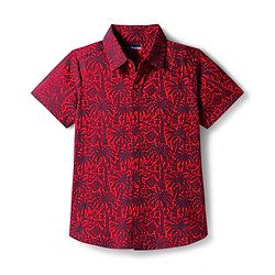 Pine Kids Cotton Knit Half Sleeves Shirt With Tree Print - Red