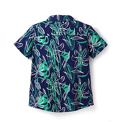 Pine Kids Cotton Knit Half Sleeves Shirt With Floral Print - Navy Blue