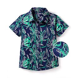 Pine Kids Cotton Knit Half Sleeves Shirt With Floral Print - Navy Blue