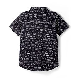 Pine Kids Cotton Knit Half Sleeves Shirt With Text Print - Black