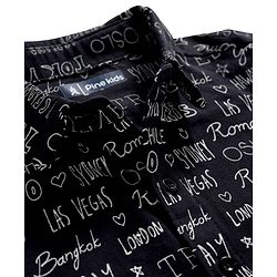 Pine Kids Cotton Knit Half Sleeves Shirt With Text Print - Black