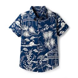 Pine Kids Cotton Knit Half Sleeves Shirt With Bird Print - Navy Blue