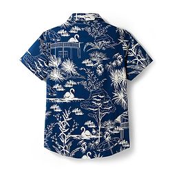 Pine Kids Cotton Knit Half Sleeves Shirt With Bird Print - Navy Blue