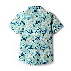 Pine Kids Cotton Knit Half Sleeves Shirt With Leaves Print - Teal Blue