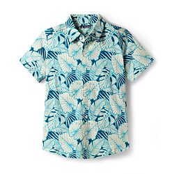 Pine Kids Cotton Knit Half Sleeves Shirt With Leaves Print - Teal Blue