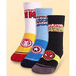 Pine Kids Marvel Ankle Length Anti-Bacterial Socks With Avengers Graphics Pack Of 3 - Blue Black & White
