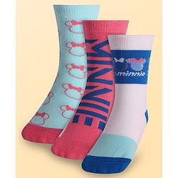 Pine Kids Disney Ankle Length Anti-Bacterial Socks With Minnie Mouse Graphics Pack Of 3 - Pink White & Light Blue