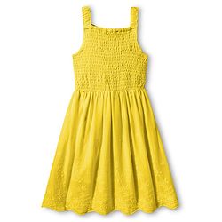 Pine Kids Cotton Woven Sleeveless Frock with Floral Embroidery & Smocked Detailing - Yellow