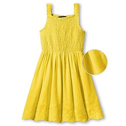 Pine Kids Cotton Woven Sleeveless Frock with Floral Embroidery & Smocked Detailing - Yellow
