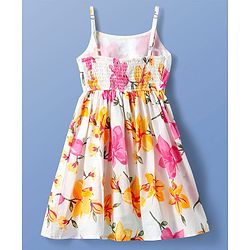 Pine Kids Cotton Woven Sleeveless Frock with Floral Print - White
