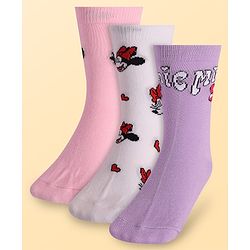 Pine Kids Disney Ankle Length Anti-Bacterial Socks With Minnie Mouse Graphics Pack Of 3 - Pink White & Lilac