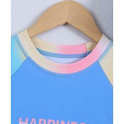 Pine Kids Full Raglan Sleeves Two Piece Swimsuit With Tie & Dye Print & Swimming Cap - Blue