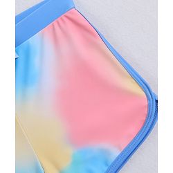 Pine Kids Full Raglan Sleeves Two Piece Swimsuit With Tie & Dye Print & Swimming Cap - Blue