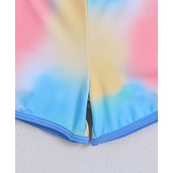 Pine Kids Full Raglan Sleeves Two Piece Swimsuit With Tie & Dye Print & Swimming Cap - Blue