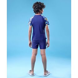 Pine Active Half Raglan Sleeves Printed Two Piece Swimsuit - Navy Blue