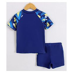 Pine Active Half Raglan Sleeves Printed Two Piece Swimsuit - Navy Blue
