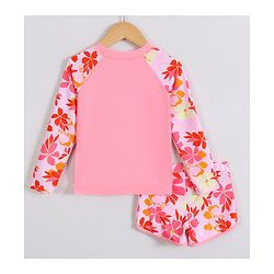 Pine Kids Full Raglan Sleeves Two Piece Swimsuit With Floral Print - Pink