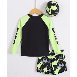 Pine Kids Full Raglan Sleeves Two Piece Swimsuit with Dino Print - Black