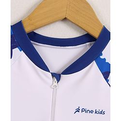 Pine Kids Half Raglan Sleeves Two Piece Swimsuit with Star Fish Print - Blue & White