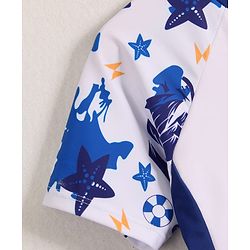 Pine Kids Half Raglan Sleeves Two Piece Swimsuit with Star Fish Print - Blue & White
